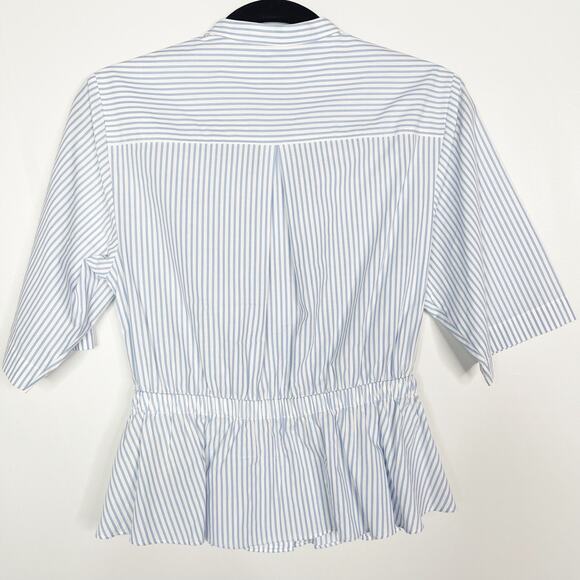 Scotch & Soda Womens Small Blue White Striped Gathered Waist Button Down Blouse - Picture 2 of 13